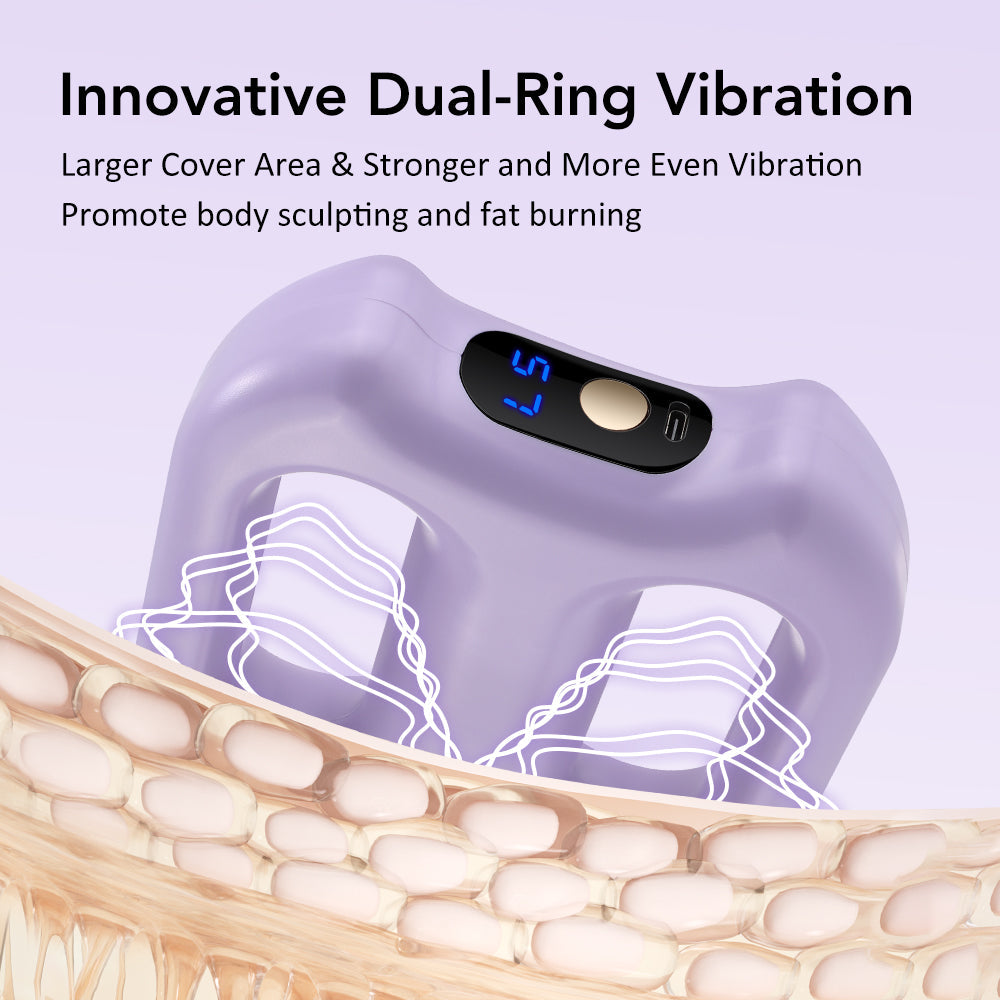 Fascia Ring Massager with 5 Intensity Levels & 3 Smart Modes, Cordless Dual Ring Fascia Tool with Strap for Hands-Free Use, Portable Vibration for Stomach Waist Back Thigh, Purple Agdoad