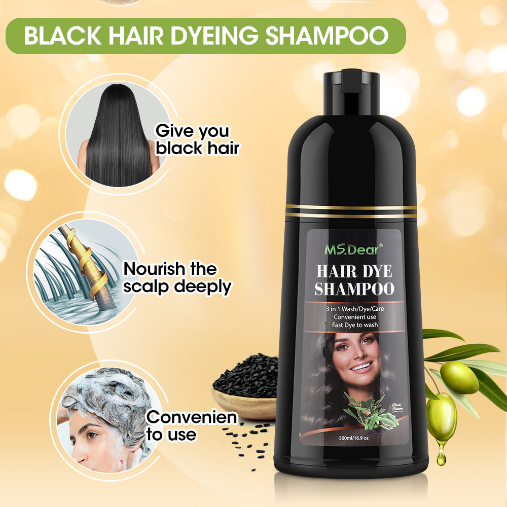 Black Hair Dye Shampoo, 3 In 1 Hair Color Shampoo with Coconut Oli for Women & Men, Long Lasting, Easy to Use, 16.9 Fl oz HailiCare