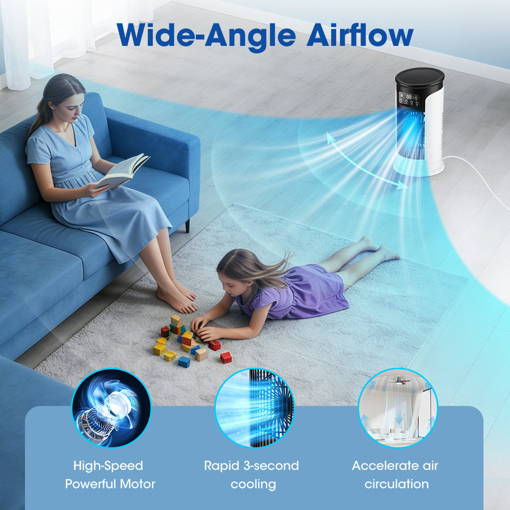 Portable Air Conditioner Fan, 6-Speed Cooling Fan with Humidifier, 6H Timer, 7-Color Ambient Light, 300ml Water Tank, USB Powered Desktop Air Cooler for Home Office Bedroom Hwallkare