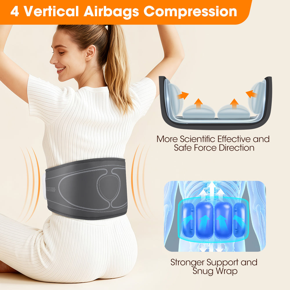 Cordless Heated Airbag Lumbar Massager, 3 Airbag Modes 4 Heat Levels 4 Intensity Levels, Portable Waist Support Belt with 2000mAh Battery for Muscle Relaxation Fatigue Relief Hwallkare