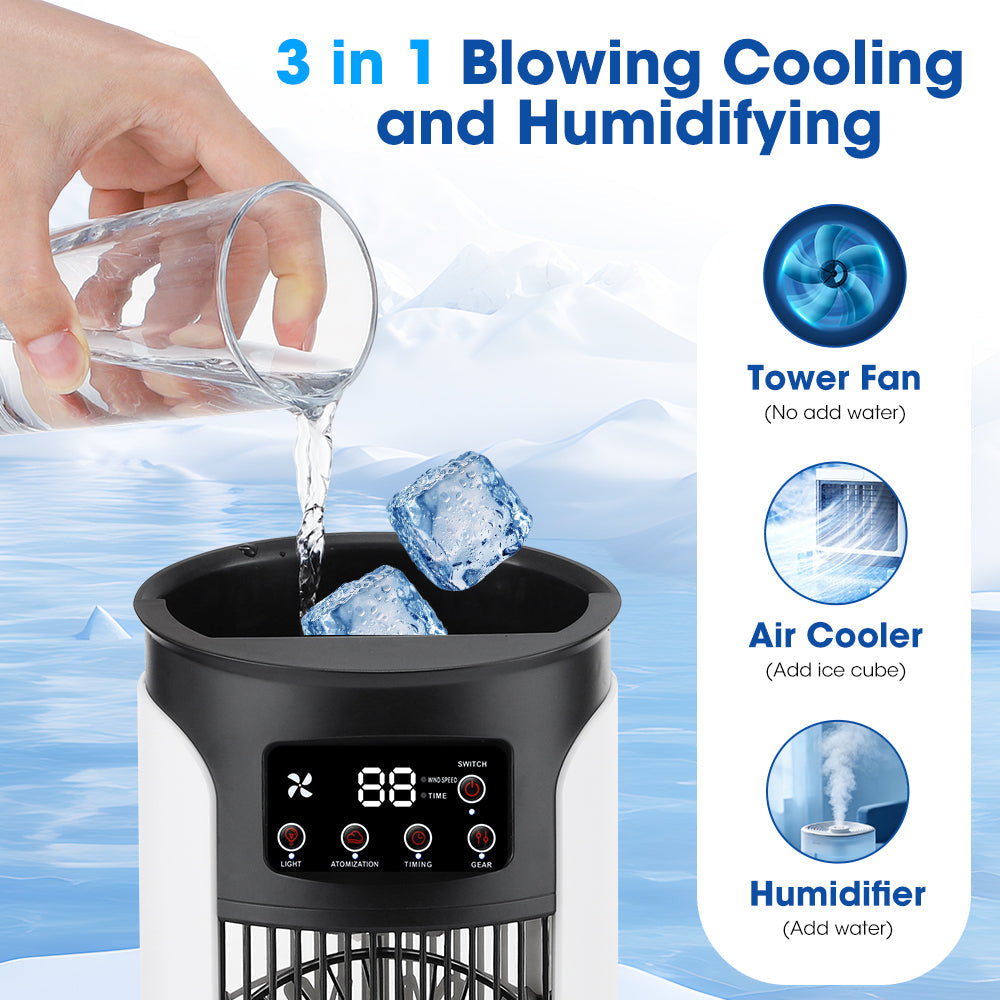 Portable Air Conditioner Fan, 6-Speed Cooling Fan with Humidifier, 6H Timer, 7-Color Ambient Light, 300ml Water Tank, USB Powered Desktop Air Cooler for Home Office Bedroom Hwallkare