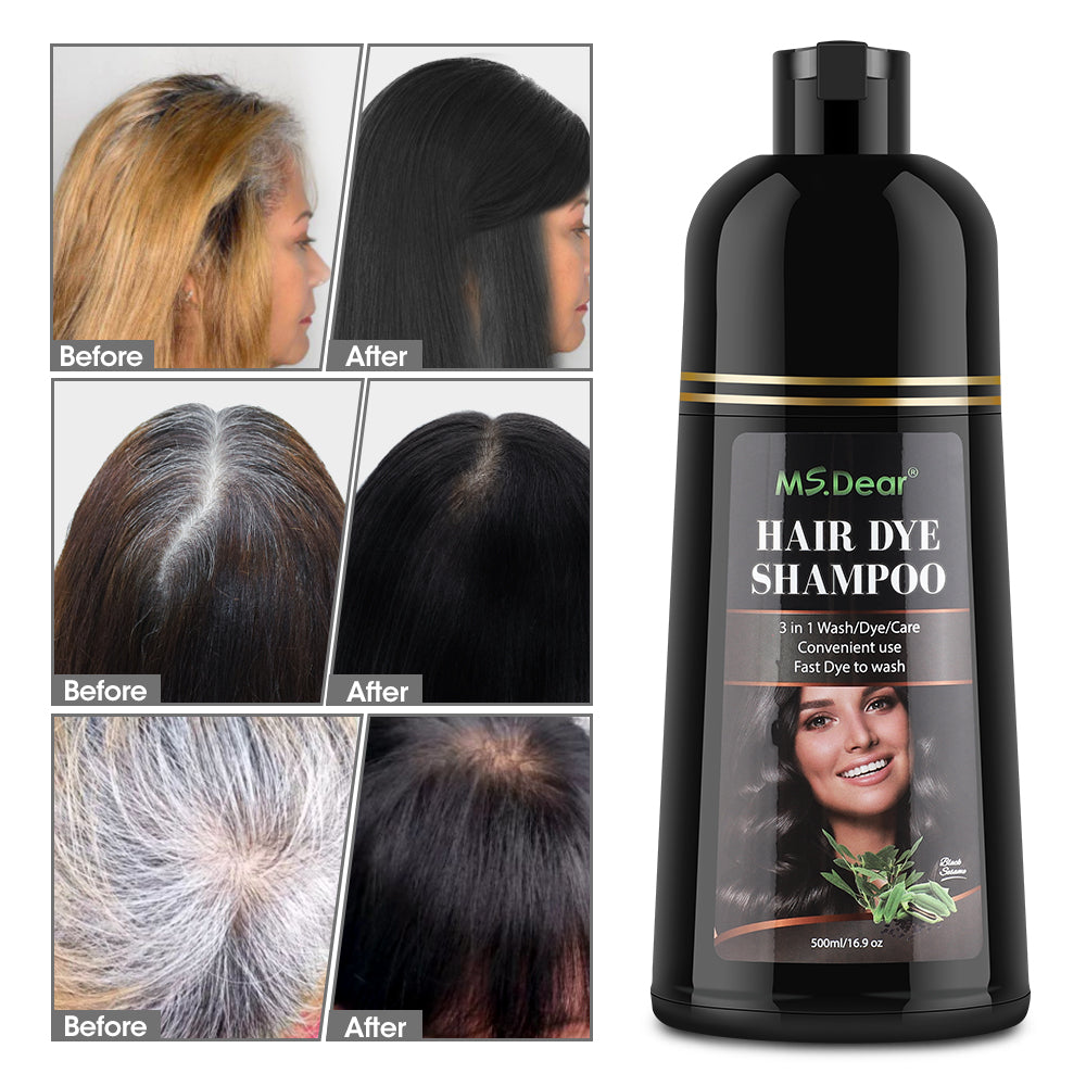 Black Hair Dye Shampoo, 3 In 1 Hair Color Shampoo with Coconut Oli for Women & Men, Long Lasting, Easy to Use, 16.9 Fl oz HailiCare