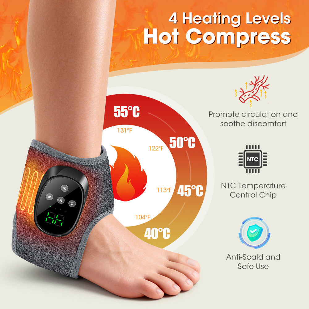 Cordless Ankle Massager with 4 Heat Levels 4 Vibration Modes & 4 Intensities, Rechargeable Heating Ankle Wrap, Portable Heated Ankle Brace for Foot Relaxation, Fatigue Relieve for Left and Right Feet HailiCare Health & Beauty
