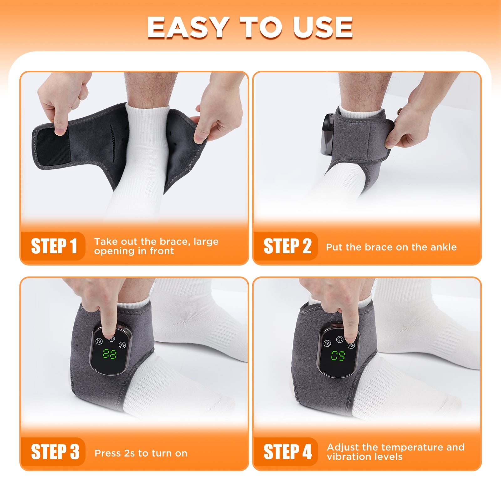 Electric Ankle Massager, Cordless Ankle Massager with 5 Heating Levels 3 Vibration Modes, Heated Ankle Support Brace for Muscle Fatigue Relieve (2Pcs, Black) Hwallkare
