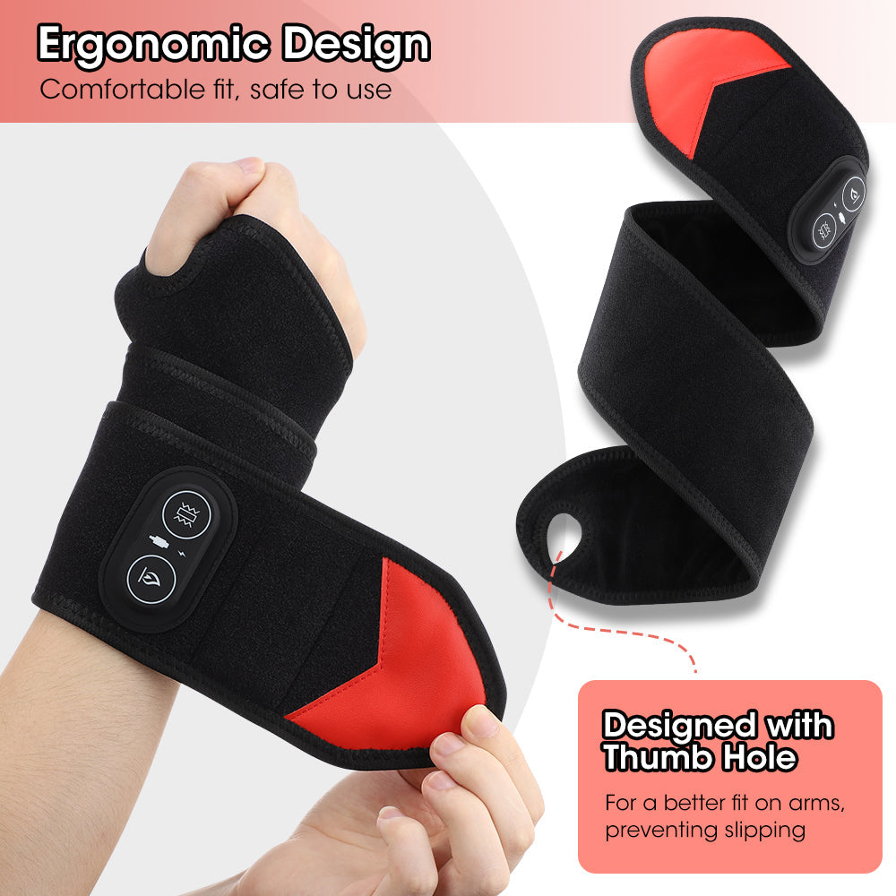 Cordless Wrist Heating Pad Massage, Heated Wrist Wrap Arm Straps with 3 Heat and Vibration Settings,3000mAh Portable Hand Wrap Brace to Keep Wrist Warmers Agdoad