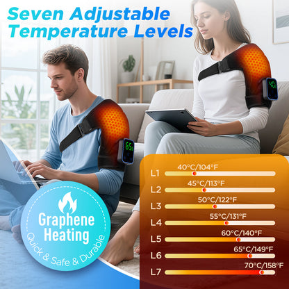 Detachable Wireless APP Control Electric Heating Vibration Shoulder Massager Brace 7 Temperature Levels 3 Timing Level Pain Relief 3 Levels Timer Shoulder Massage Belt Brace Touch Control LCD Display Graphene Heating Shoulder Support Strap HailiCare Health & Beauty