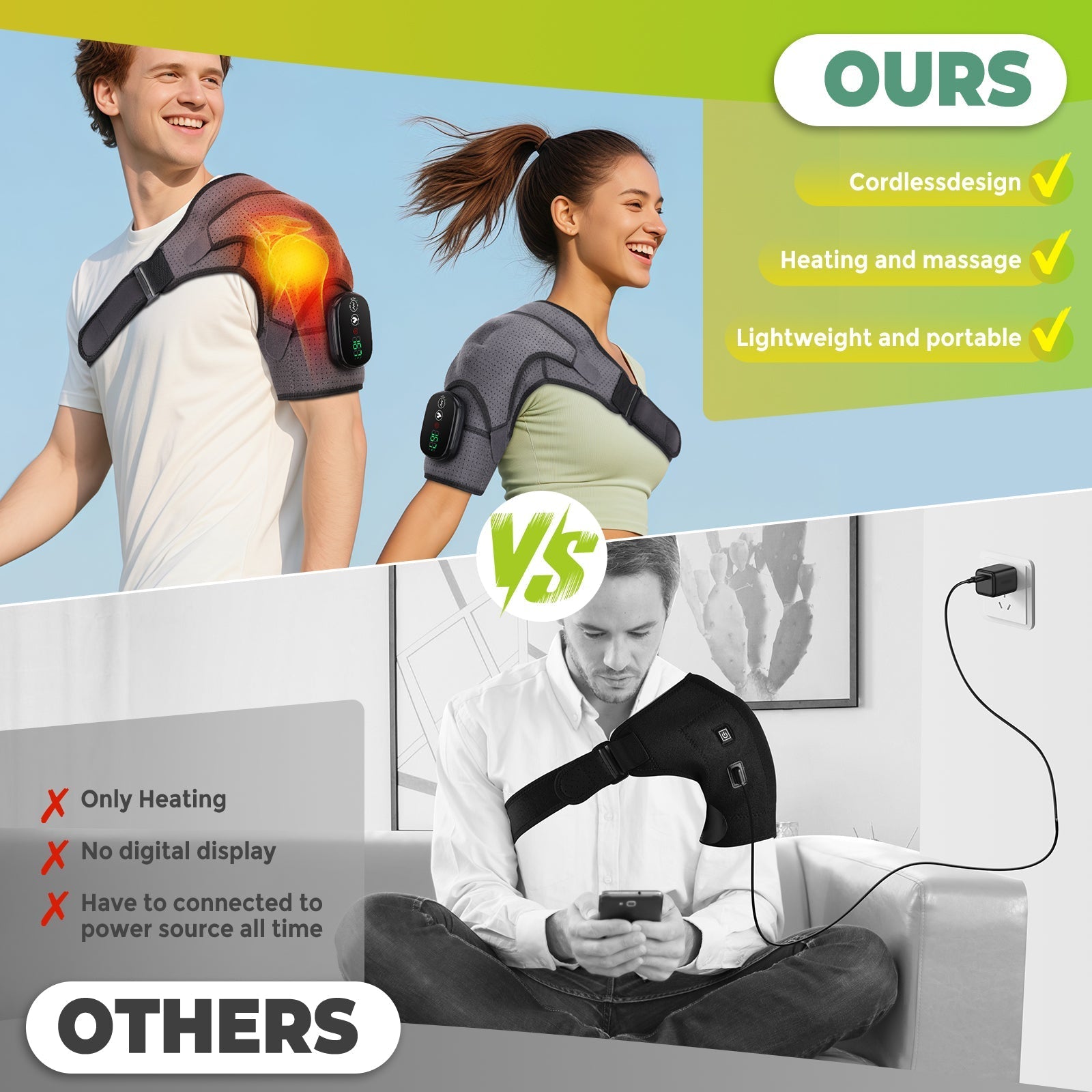 Heated Shoulder Wrap with Massage for Muscle Relief with 3 Heat & Vibration Settings, Black Shoulder Massager Hwallkare