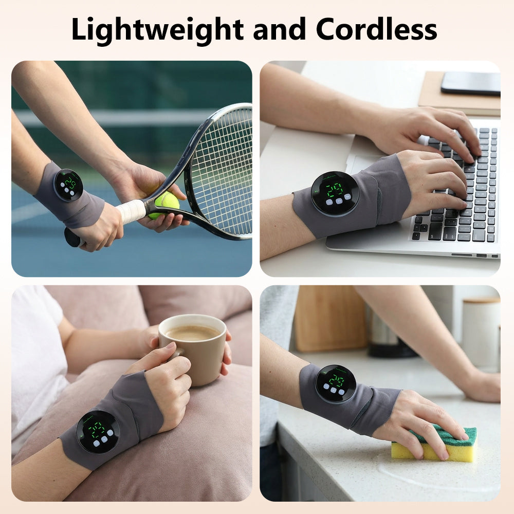 Microcurrent Wrist Massager Brace Wrap, Cordless Hand Massager with 10 Modes & 29 Intensity Levels, Microcurrent Muscle Massage, Magnetic Detachable Design for Left & Right Hand, Office Home Travel Agdoad