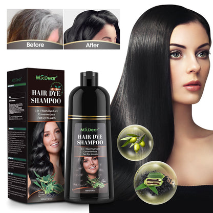 Black Hair Dye Shampoo, 3 In 1 Hair Color Shampoo with Coconut Oli for Women & Men, Long Lasting, Easy to Use, 16.9 Fl oz HailiCare