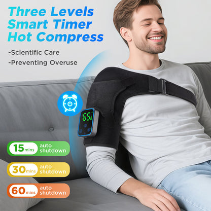 Detachable Wireless APP Control Electric Heating Vibration Shoulder Massager Brace 7 Temperature Levels 3 Timing Level Pain Relief 3 Levels Timer Shoulder Massage Belt Brace Touch Control LCD Display Graphene Heating Shoulder Support Strap HailiCare Health & Beauty
