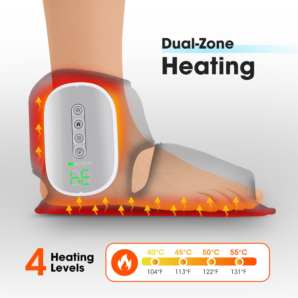 Cordless Heated Foot Ankle Massager with 3 Modes 4 Intensity 4 Heat Levels, 3000mAh Rechargeable Dual-Airbag Foot Air Compression Massager Wrap for Muscle Fatigue Relaxation (2Pcs, Black) HailiCare Health & Beauty