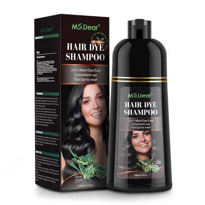 Black Hair Dye Shampoo, 3 In 1 Hair Color Shampoo with Coconut Oli for Women & Men, Long Lasting, Easy to Use, 16.9 Fl oz HailiCare