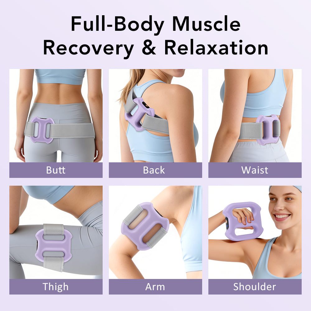 Fascia Ring Massager with 5 Intensity Levels & 3 Smart Modes, Cordless Dual Ring Fascia Tool with Strap for Hands-Free Use, Portable Vibration for Stomach Waist Back Thigh, Purple Agdoad