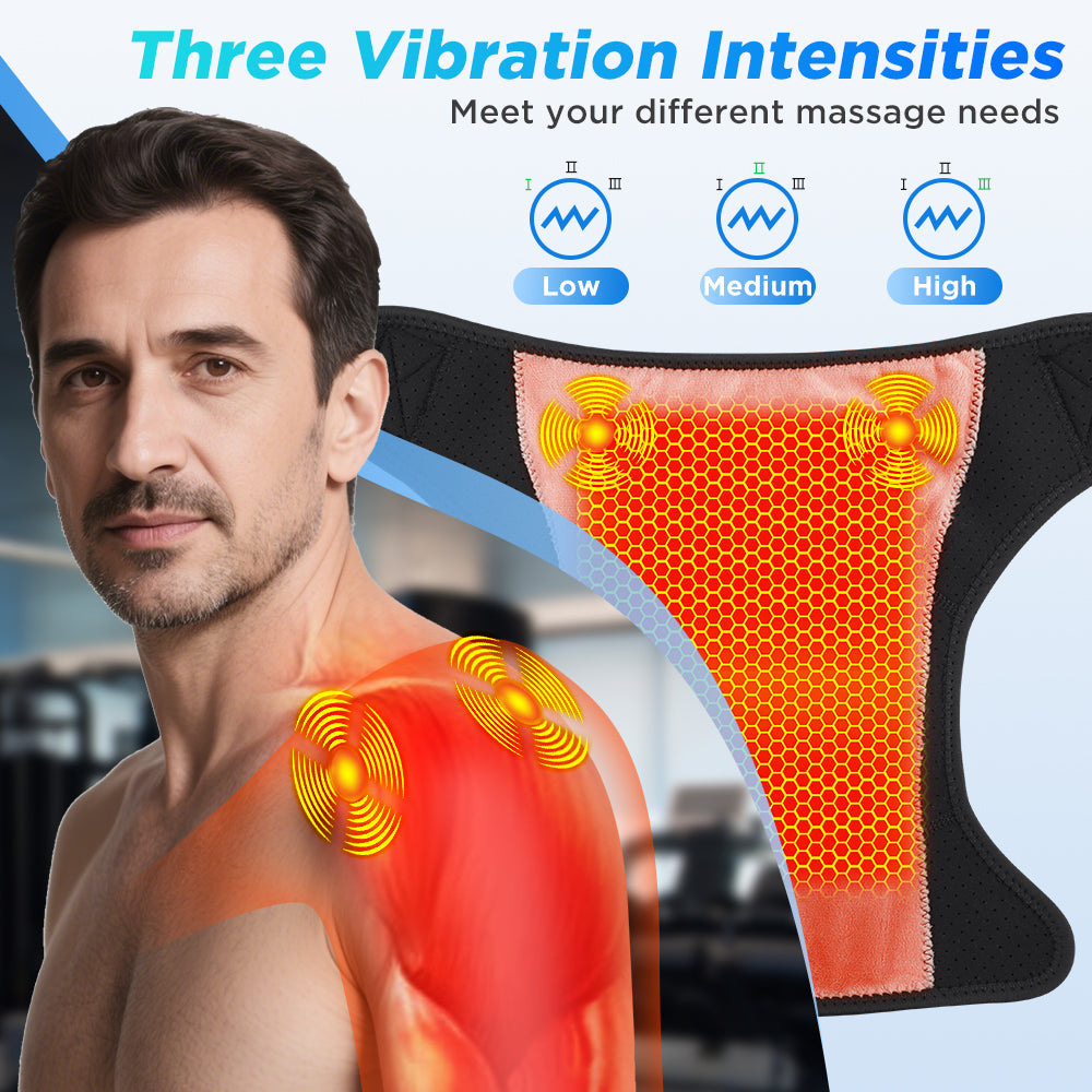 Detachable Wireless APP Control Electric Heating Vibration Shoulder Massager Brace 7 Temperature Levels 3 Timing Level Pain Relief 3 Levels Timer Shoulder Massage Belt Brace Touch Control LCD Display Graphene Heating Shoulder Support Strap HailiCare Health & Beauty