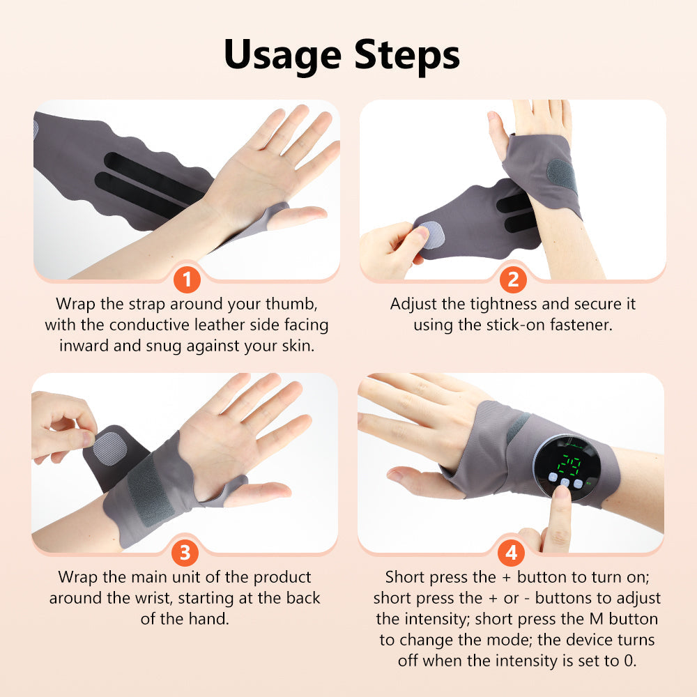 Microcurrent Wrist Massager Brace Wrap, Cordless Hand Massager with 10 Modes & 29 Intensity Levels, Microcurrent Muscle Massage, Magnetic Detachable Design for Left & Right Hand, Office Home Travel Agdoad