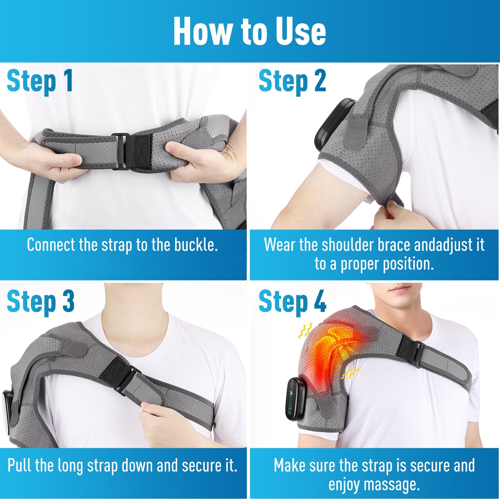 Heated Shoulder Brace Wrap, Electric Cordless Shoulder Massager with 3 Heat & Vibration Modes, Portable Shoulder Heating Pad for Muscle Fatigue Relieve Hwallkare