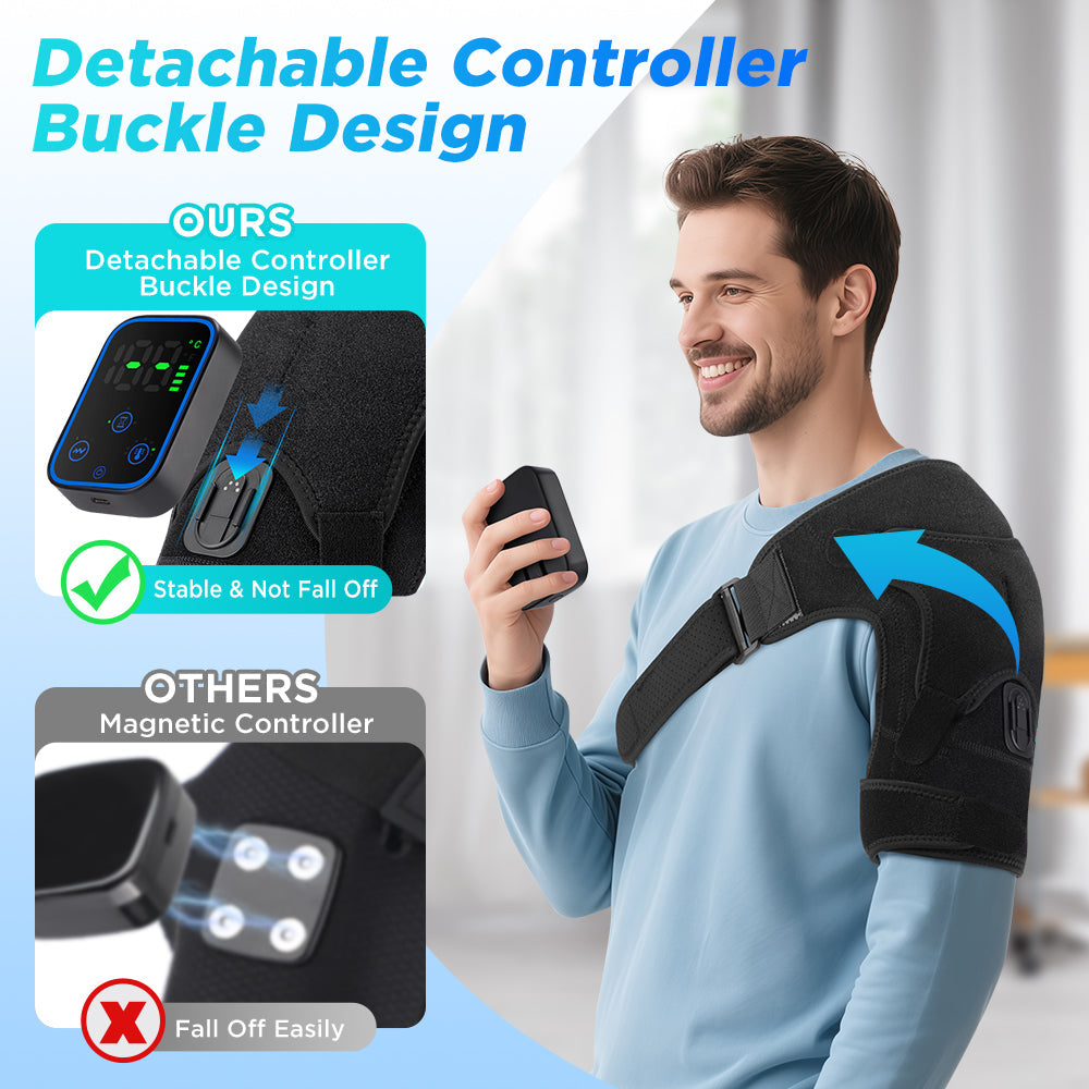 Detachable Wireless APP Control Electric Heating Vibration Shoulder Massager Brace 7 Temperature Levels 3 Timing Level Pain Relief 3 Levels Timer Shoulder Massage Belt Brace Touch Control LCD Display Graphene Heating Shoulder Support Strap HailiCare Health & Beauty