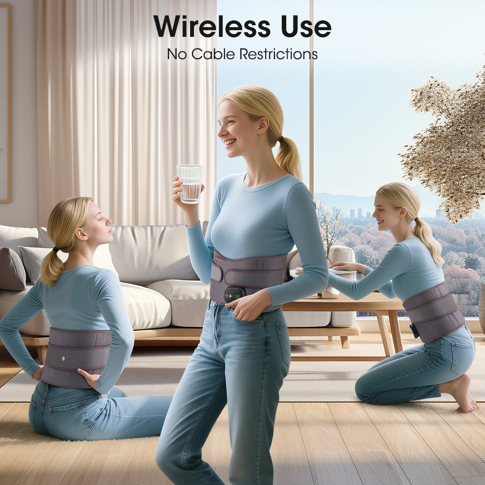 Hailicare Heating Massage Belt for Back Pain Relief, Red Light Therapy Hot Compress Cordless Heating Pad for Period Cramps Waist Pain Men & Women Winter Gifts HailiCare