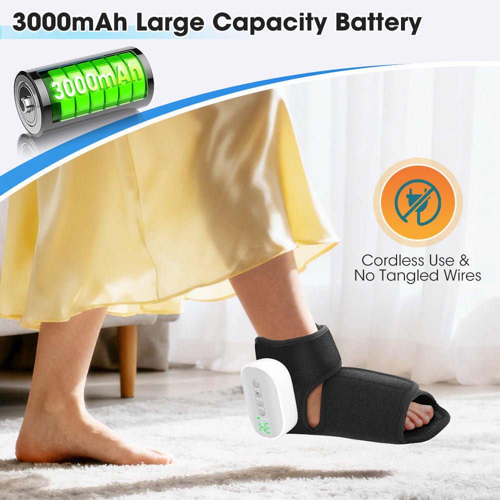 Cordless Foot and Ankle Massager with Airbags Air Compression, 3 Modes 4 Intensities 4 Heat Levels 3000mAh Battery, Electric Massager for Tired Foot, Rechargeable Massage Machine for Home Travel Gift Agdoad