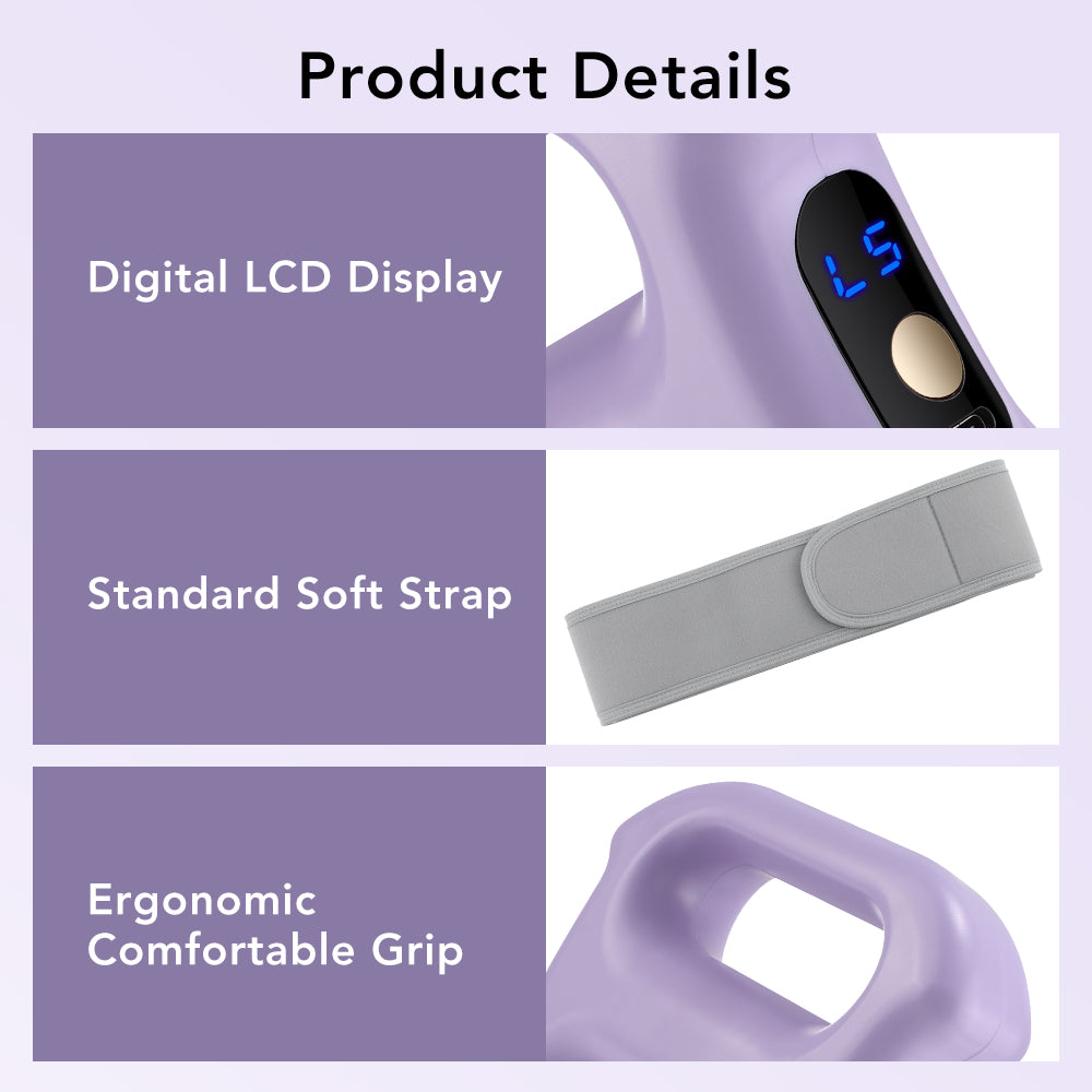 Fascia Ring Massager with 5 Intensity Levels & 3 Smart Modes, Cordless Dual Ring Fascia Tool with Strap for Hands-Free Use, Portable Vibration for Stomach Waist Back Thigh, Purple Agdoad