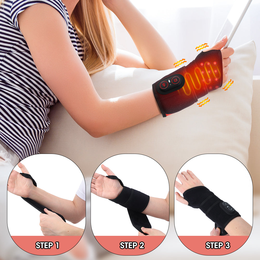 Cordless Wrist Heating Pad Massage, Heated Wrist Wrap Arm Straps with 3 Heat and Vibration Settings,3000mAh Portable Hand Wrap Brace to Keep Wrist Warmers Agdoad