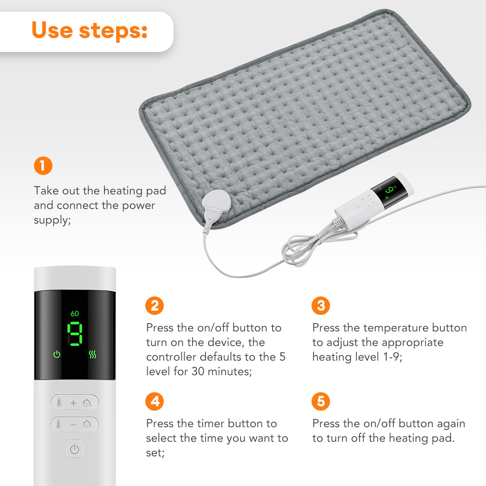 Electric Heating Pad for Back and Period Cramps Relief 9 Heat Levels 4 Timer Settings Soft Hot Heated Pad for Abdomen Shoulder Knee Legs Machine Washable Auto Shut Off HailiCare Health & Beauty
