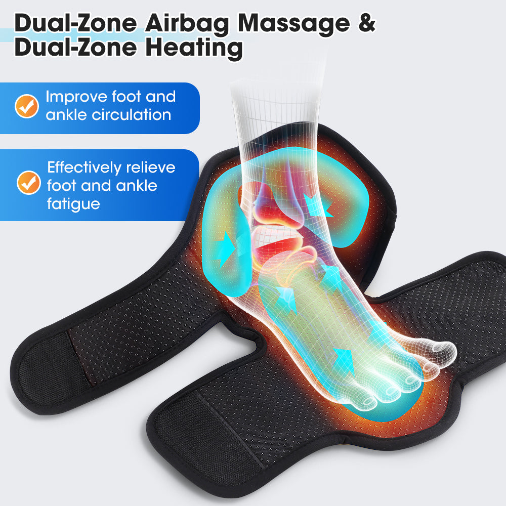 Cordless Heated Foot Ankle Massager with 3 Modes 4 Intensity 4 Heat Levels, 3000mAh Rechargeable Dual-Airbag Foot Air Compression Massager Wrap for Muscle Fatigue Relaxation (2Pcs, Black) HailiCare Health & Beauty