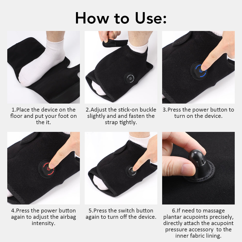 Portable Cordless Foot Massager, 3 Levels Air Compression Foot Massager for Muscle Relax with Acupoint Nodes, 2 Height Adjustment, Rechargeable 2000mAh, Foot Fatigue Relief, Black Hwallkare
