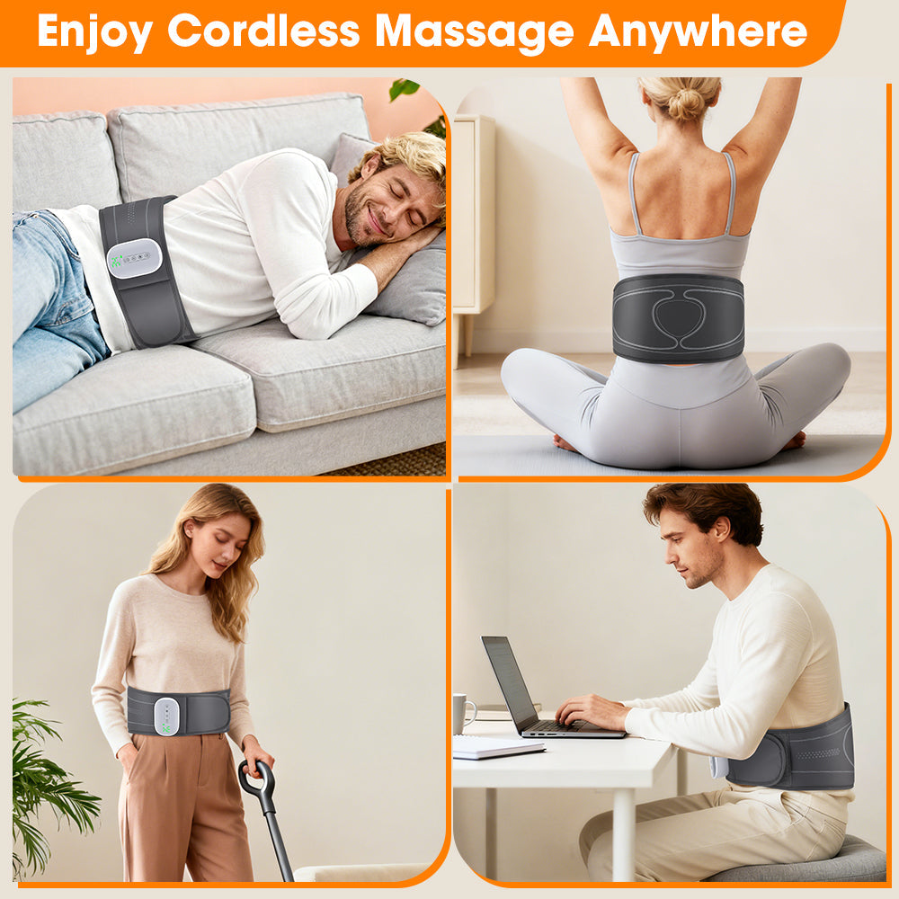 Cordless Heated Airbag Lumbar Massager, 3 Airbag Modes 4 Heat Levels 4 Intensity Levels, Portable Waist Support Belt with 2000mAh Battery for Muscle Relaxation Fatigue Relief Hwallkare