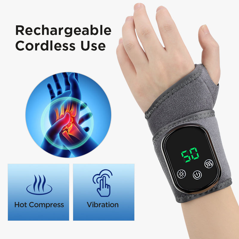 Electric Heating Wrist Guard Warm Hot Compress Wrist Brace Massage Vibration Hand Wrist Protector 5 Level Temperature 3 Modes Wrist Massage Wrap Rechargeable Heating Wristband HailiCare Health & Beauty