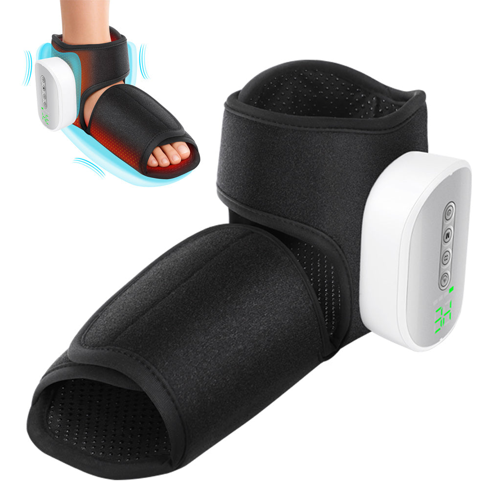 Cordless Heated Foot Ankle Massager with 3 Modes 4 Intensity 4 Heat Levels, 3000mAh Rechargeable Dual-Airbag Foot Air Compression Massager Wrap for Muscle Fatigue Relaxation, Black Hwallkare