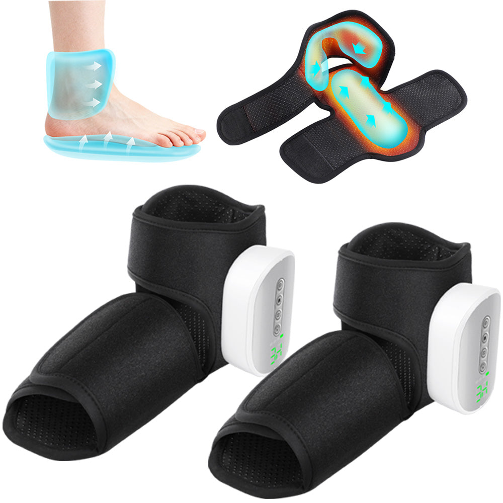 Cordless Heated Foot Ankle Massager with 3 Modes 4 Intensity 4 Heat Levels, 3000mAh Rechargeable Dual-Airbag Foot Air Compression Massager Wrap for Muscle Fatigue Relaxation (2Pcs, Black) HailiCare Health & Beauty