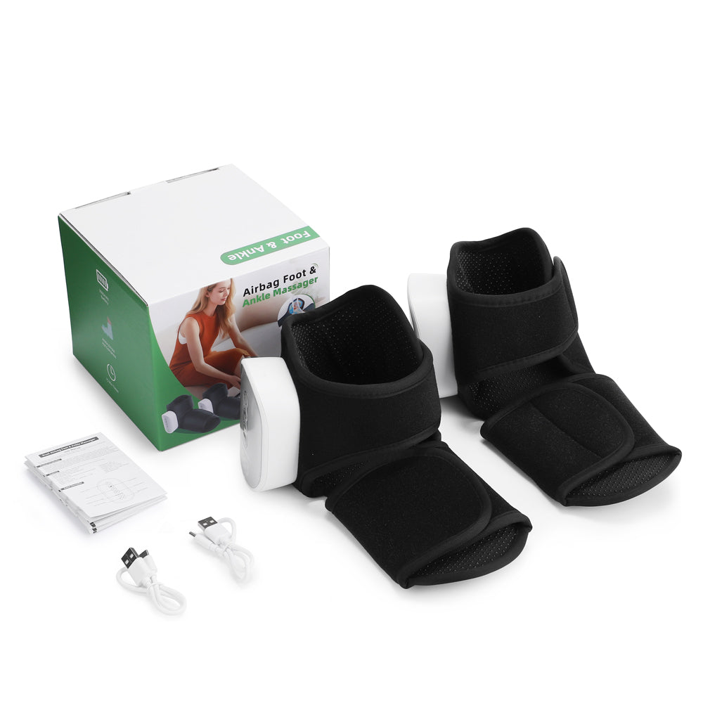 Cordless Heated Foot Ankle Massager with 3 Modes 4 Intensity 4 Heat Levels, 3000mAh Rechargeable Dual-Airbag Foot Air Compression Massager Wrap for Muscle Fatigue Relaxation (2Pcs, Black) HailiCare Health & Beauty