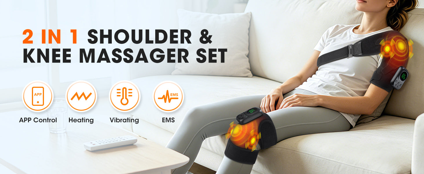 Versatile heated massager for shoulder, knee, and back pain relief with electrode pads for full-body use