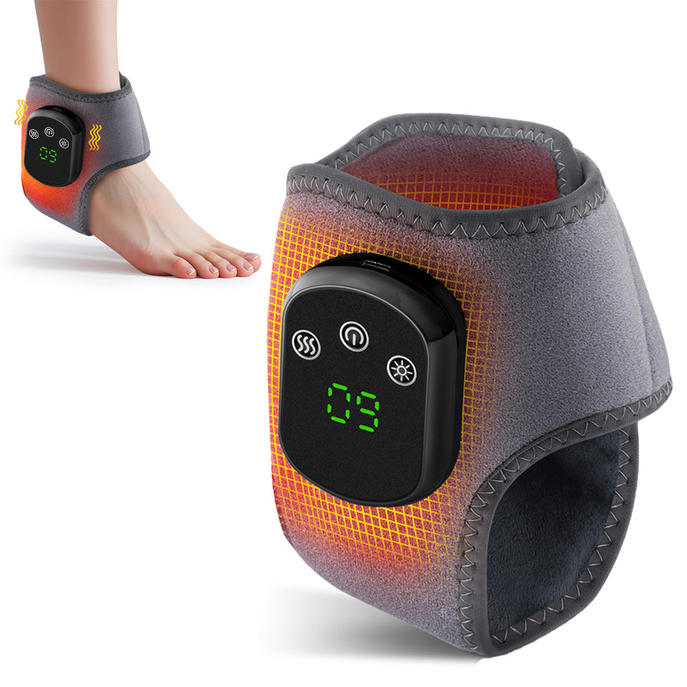 Electric Ankle Massager, Cordless Ankle Massager with 5 Heating Levels 3 Vibration Modes, Heated Ankle Support Brace for Muscle Fatigue Relieve (1Pc, Gray) Hwallkare