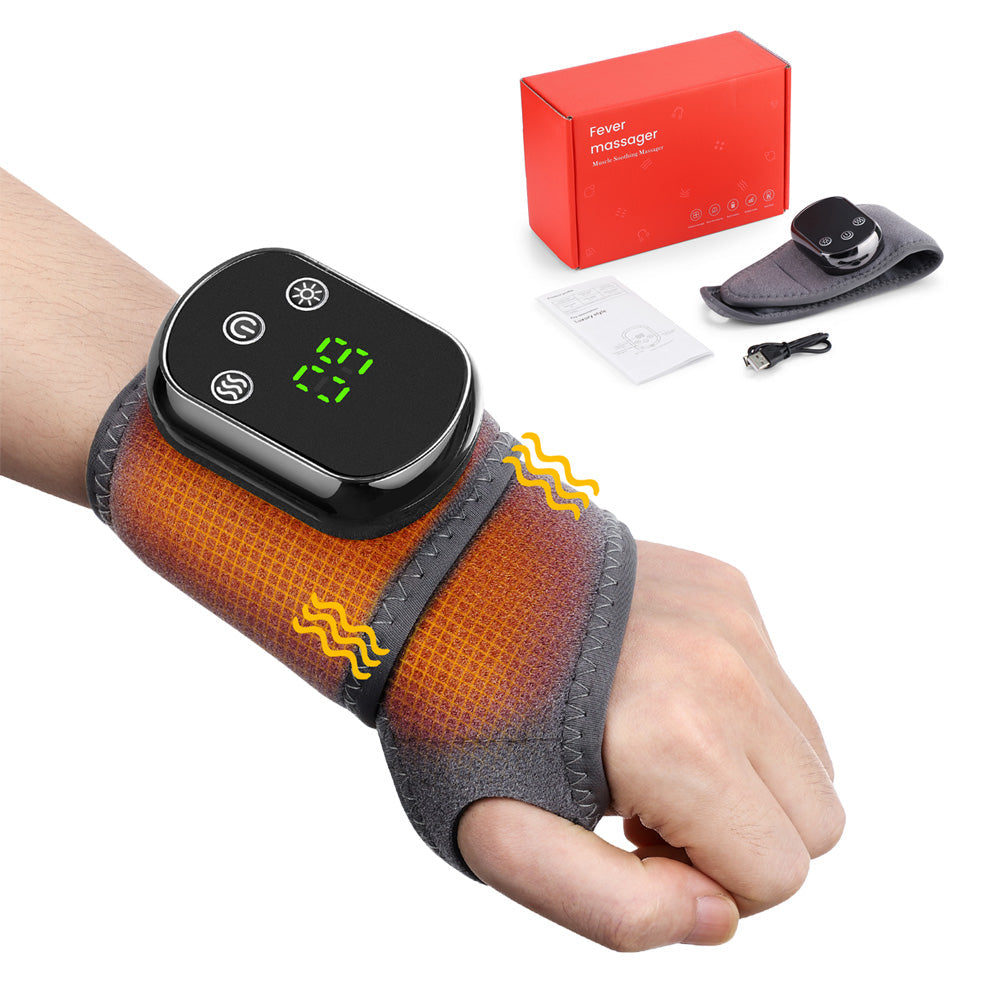 Heated Wrist Massager, Cordless Wrist Heating Brace Wrap with 5 Level Heating 3 Vibration Modes, Portable Wrist Warmer for Left Right Hand Men Women, Gray Hwallkare