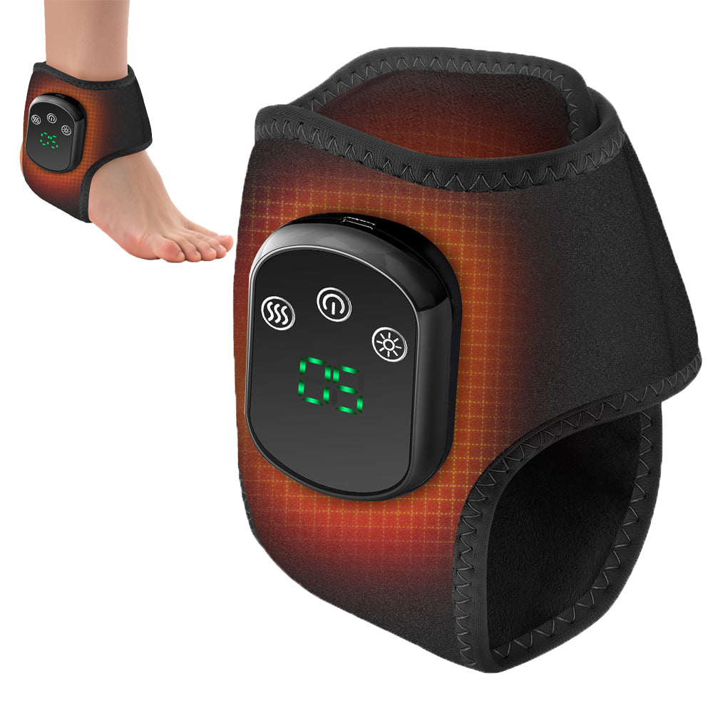 Electric Ankle Massager, Cordless Ankle Massager with 5 Heating Levels 3 Vibration Modes, Heated Ankle Support Brace for Muscle Fatigue Relieve (1Pc, Black) Hwallkare