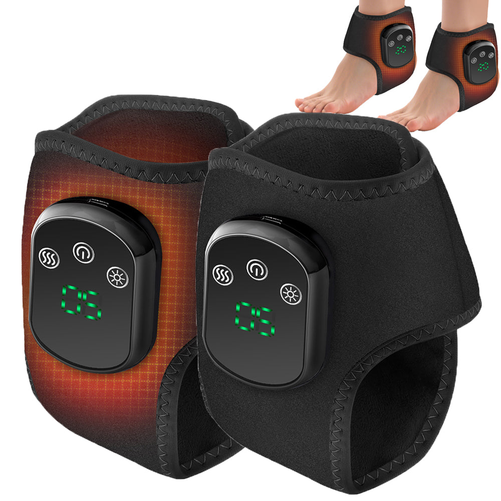 Electric Ankle Massager, Cordless Ankle Massager with 5 Heating Levels 3 Vibration Modes, Heated Ankle Support Brace for Muscle Fatigue Relieve (2Pcs, Black) Hwallkare