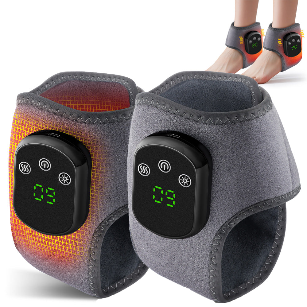 Electric Ankle Massager, Cordless Ankle Massager with 5 Heating Levels 3 Vibration Modes, Heated Ankle Support Brace for Muscle Fatigue Relieve (2Pcs, Gray) Hwallkare