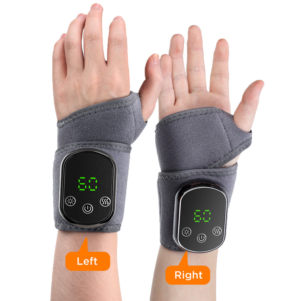 Heated Wrist Massager, 2Pcs Cordless Wrist Heating Brace Wrap with 5 Level Heating 3 Vibration Modes, Portable Wrist Warmer for Left Right Hand Men Women, Gray Hwallkare