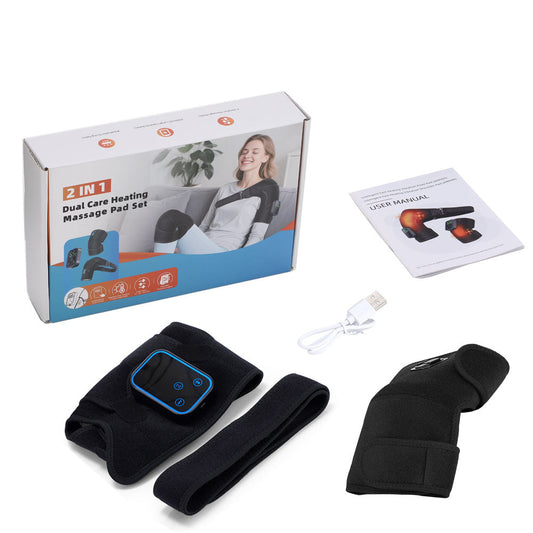 HailiCare Detachable Wireless APP Control Electric Heating Vibrating Shoulder & Knee Massager Kit 7 Temperature Levels 3 Timing Level Pain Relief 3 Levels Timer Massage Belt Brace Touch Control LCD Display Graphene Heating Shoulder & Knee Support Strap HailiCare Health & Beauty