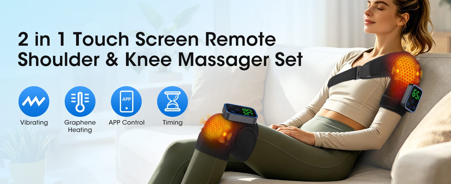 2-in-1 shoulder and knee massager with vibrating, graphene heating, app control, and timing function for pain relief