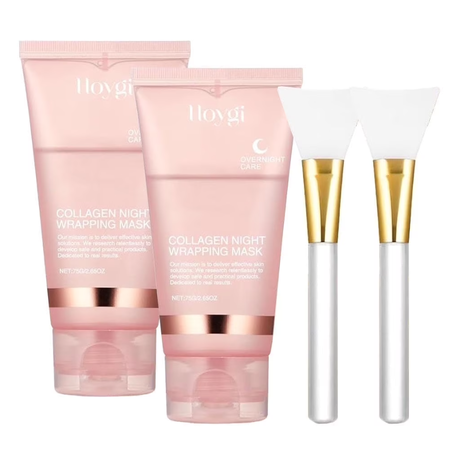 Collagen Peel off Mask and Turmeric Overnight Peel off Mask Overnight Wrapping Mask for Cleaning Nourishing Skin with Jelly Brush HailiCare