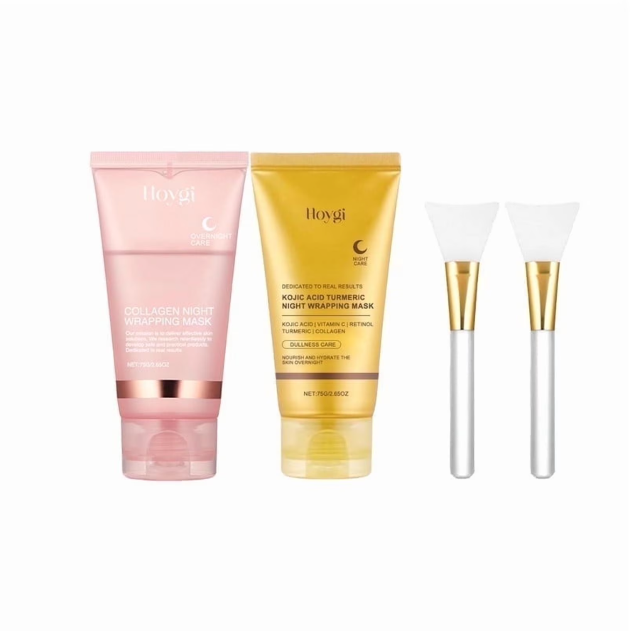 Collagen Peel off Mask and Turmeric Overnight Peel off Mask Overnight Wrapping Mask for Cleaning Nourishing Skin with Jelly Brush HailiCare