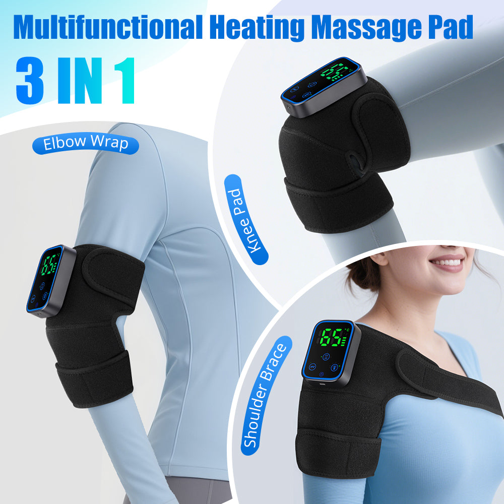 Wireless Knee Massager with Heat, 3 in 1 Graphene Heating Knee Wrap, 7 Temperature Levels, 3 Vibration Modes & Timer, App Manual Control, Soft Warm Material, Knee Massager for Knee, Shoulder, Elbow Agdoad