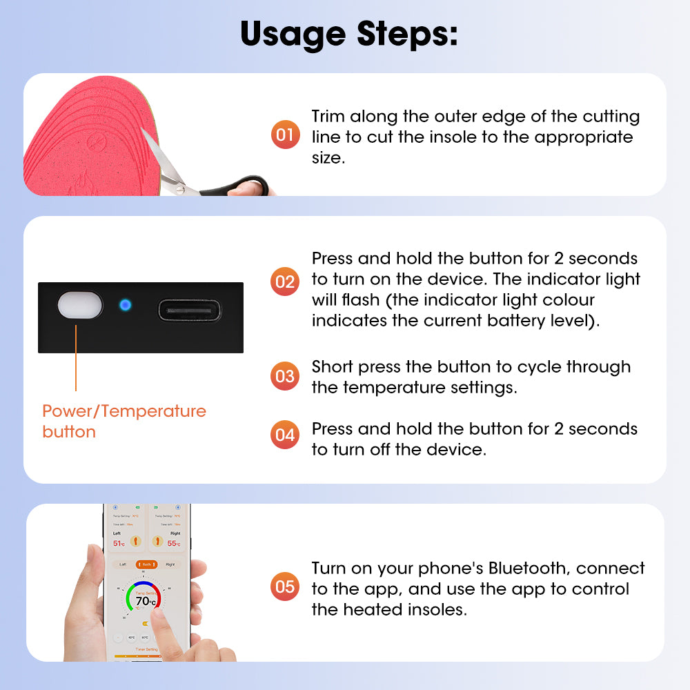 HailiCare Intelligent Heated Insoles APP Control USB Rechargeable Wireless Heating Insoles for Women Men 3000mAh Multi-Temperature Adjustable HailiCare Health & Beauty