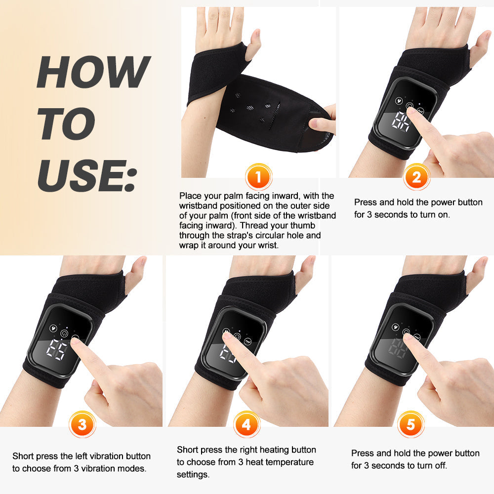Cordless Wrist Heating Pad Wrap, Heated Wrist Brace with Heating & 3 Vibration Modes, Portable Hand Wrap Brace for Left & Right to Keep Wrist Warmers Carpal Tunnel Hand Massager Agdoad