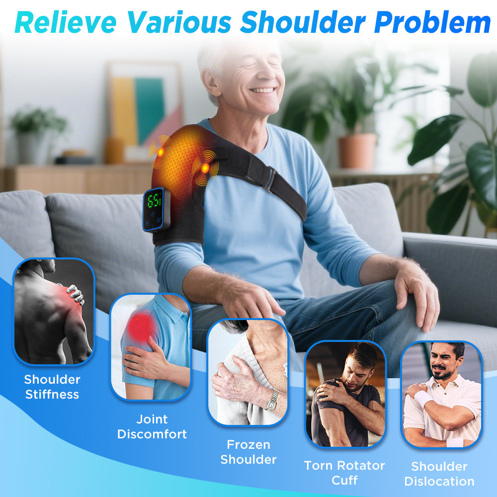 Detachable Wireless APP Control Electric Heating Vibration Shoulder Massager Brace 7 Temperature Levels 3 Timing Level Pain Relief 3 Levels Timer Shoulder Massage Belt Brace Touch Control LCD Display Graphene Heating Shoulder Support Strap HailiCare Health & Beauty