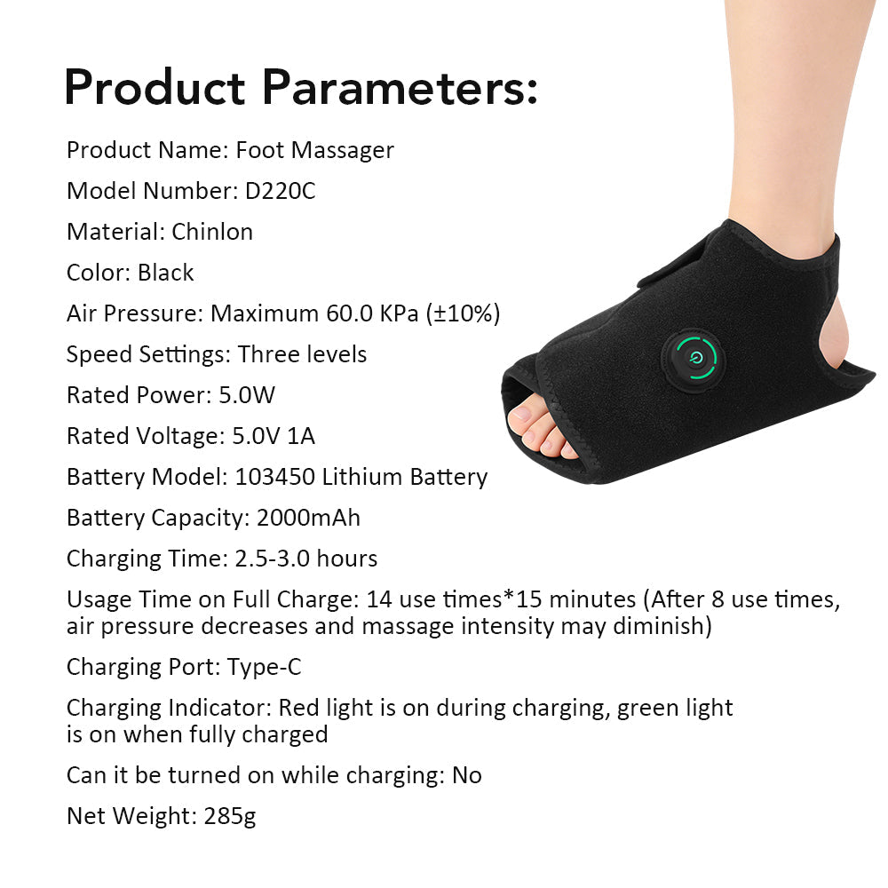 Portable Cordless Foot Massager, 3 Levels Air Compression Foot Massager for Muscle Relax with Acupoint Nodes, 2 Height Adjustment, Rechargeable 2000mAh, Foot Fatigue Relief, Black Hwallkare