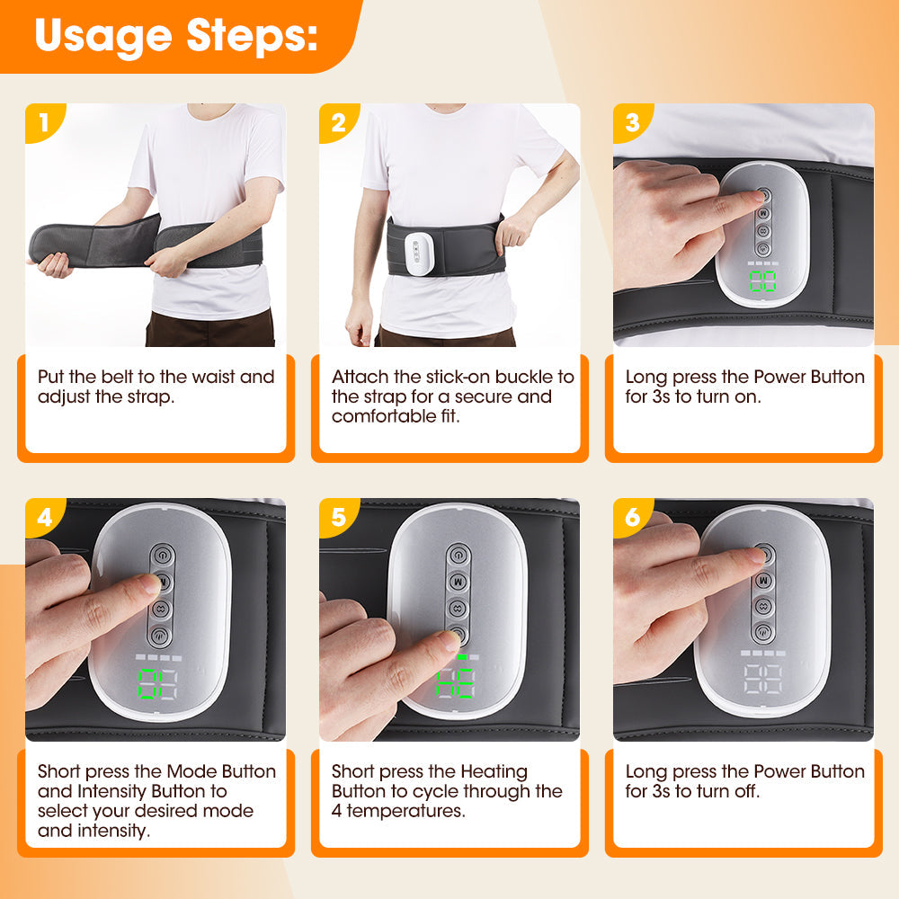 Cordless Heated Airbag Lumbar Massager, 3 Airbag Modes 4 Heat Levels 4 Intensity Levels, Portable Waist Support Belt with 2000mAh Battery for Muscle Relaxation Fatigue Relief Hwallkare